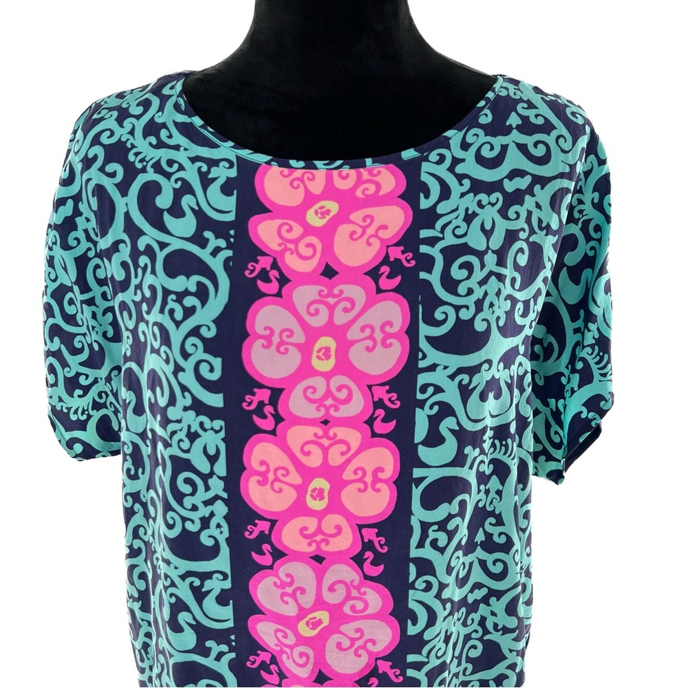 Lilly Pulitzer Marion Short Sleeve Silk Blouse Top Size Medium/Large - Picture 9 of 17